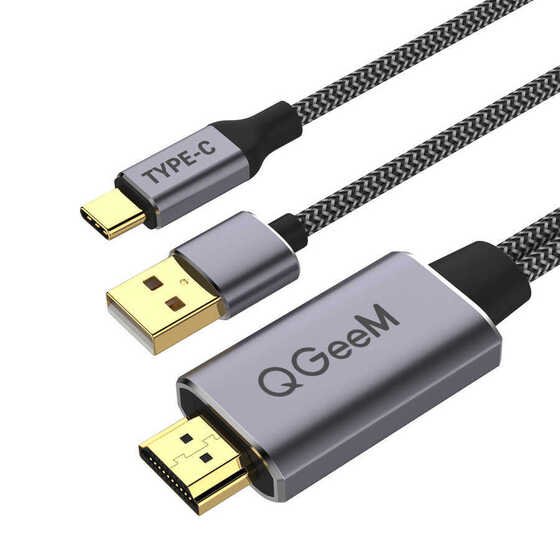 Qgeem QG-UA12 2 in 1 Type-C To HDMI 4K Kablo PD 60W Güç Görüntü Aktarım Kablosu