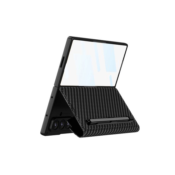 Galaxy Z Fold 7 Kılıf Kamera Korumalı Karbon Tasarımlı Kıpta Kalem Bölmeli Fest Kapak