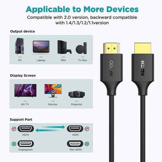 Qgeem QG-AV16 4K HDMI Kablo 305 cm Görüntü Aktarım Kablosu HDMI 2.0 Altın Kaplama Uçlar