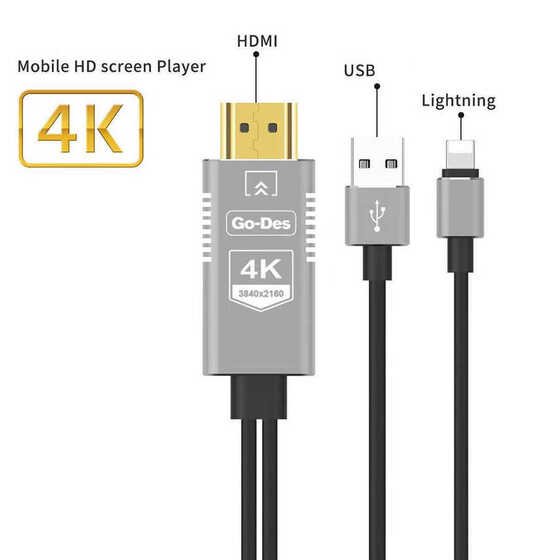 Go Des GD-8278 Lightning HDMI 4K Kablo 180 cm Görüntü Aktarım Kablosu