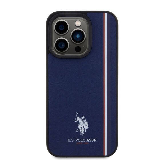 iPhone 15 Pro Kılıf U.S. Polo Assn. Orjinal Lisanslı Üç Renk Şerit Tasarımlı Baskı Logolu Lacivert