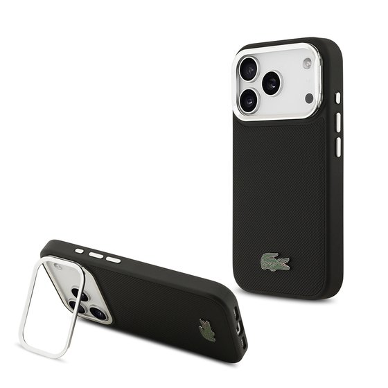 Apple iPhone 17 Pro Kılıf Lacoste Orjinal Lisanslı M-safe Şarj Özellikli PU Pike Desenli Standlı Metal Logolu Kapak