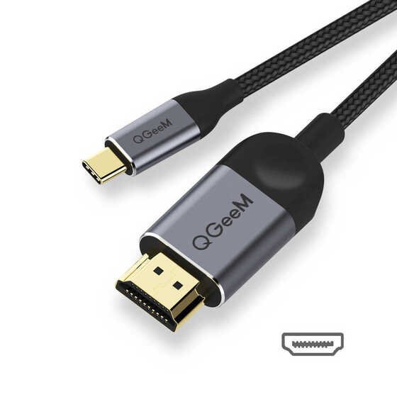 Qgeem QG-UA10 Type-C To HDMI Kablo 180 cm 4K 30Hz Görüntü Aktarım Kablosu Tak & Çalıştır