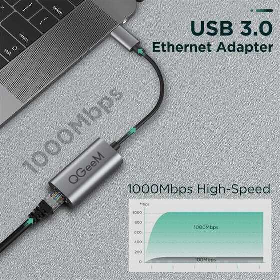 Qgeem QG-UA05 USB 3.0  to RJ45 Ethernet Dönüştürücü Adaptör 1000 Mbps Veri Aktarım