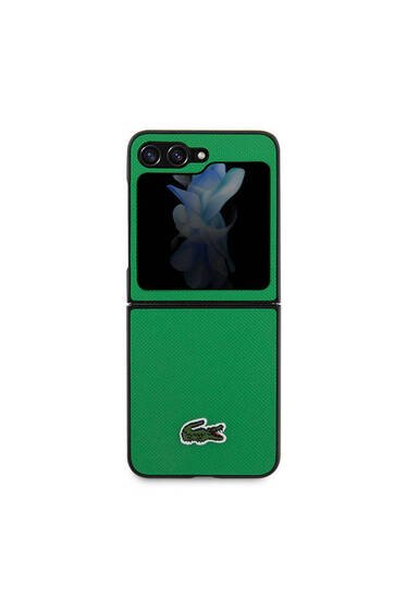 Galaxy Z Flip 5 Uyumlu Kılıf Lacoste Lisanslı PU Pike Desenli İkonik Timsah Logolu Yeşil