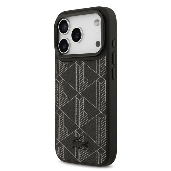 Apple iPhone 17 Pro Kılıf Lacoste Orjinal Lisanslı M-safe Şarj Özellikli Standlı PU Deri Karışık Monogram Desenli Kapak