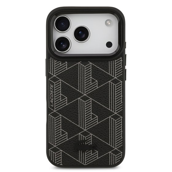 Apple iPhone 17 Pro Kılıf Lacoste Orjinal Lisanslı M-safe Şarj Özellikli Standlı PU Deri Karışık Monogram Desenli Kapak