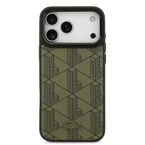 Apple iPhone 17 Pro Max Kılıf Lacoste Orjinal Lisanslı M-safe Şarj Özellikli Standlı PU Deri Karışık Monogram Desenli Kapak