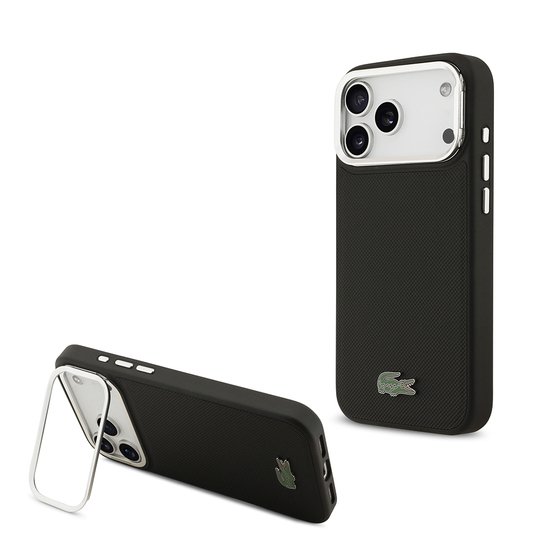 Apple iPhone 17 Pro Max Kılıf Lacoste Orjinal Lisanslı M-safe Şarj Özellikli PU Pike Desenli Standlı Metal Logolu Kapak
