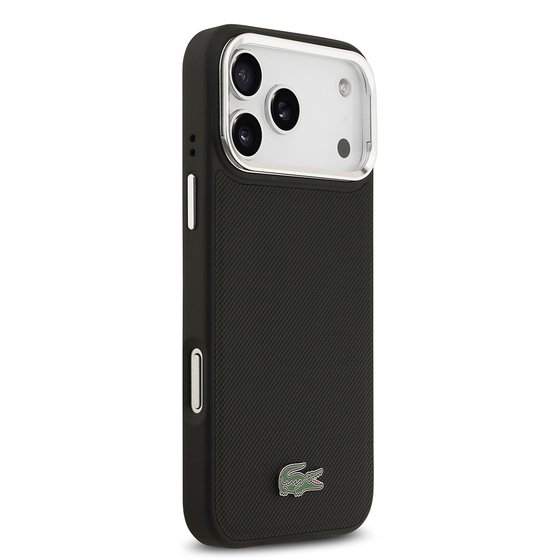 Apple iPhone 17 Pro Max Kılıf Lacoste Orjinal Lisanslı M-safe Şarj Özellikli PU Pike Desenli Standlı Metal Logolu Kapak
