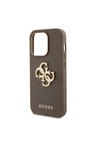 iPhone 15 Pro Uyumlu Kılıf Guess Lisanslı Delikli 4G Glitter Büyük Metal Logolu Kahverengi