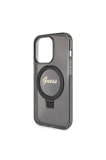 iPhone 15 Pro Max Uyumlu Kılıf Guess Lisanslı Magsafe Özellikli Simli Ring Standlı Siyah