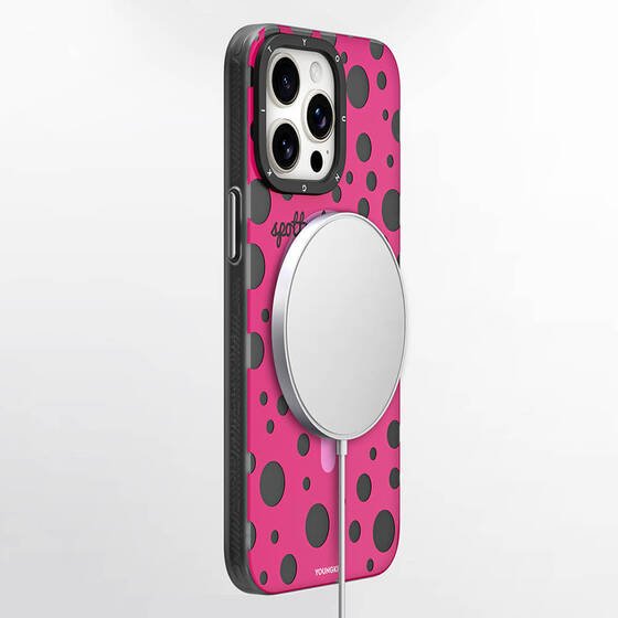 Apple iPhone 14 Pro Kılıf Magsafe Şarj Özellikli Polka Dot Desenli Youngkit Spots Serisi Kapak