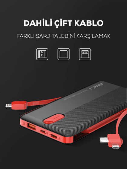 Dahili Lightning Type-c Micro Çıkışlı 10000 Mah Zore Powerbank