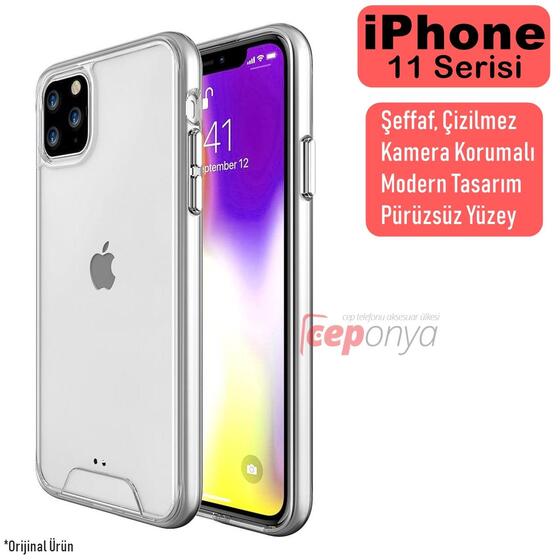 iPhone 11 Pro Max Kenarları Silikon Arka Yüzeyi Sert Şeffaf Kılıf