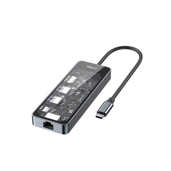 Recci RH17 Type-C to Type-C PD100W/USB3.0/HDMI/Type-C/RJ45 Bağlantılı 6in1 Hub