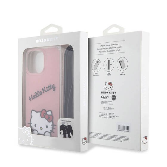 iPhone 15 Pro Max Kılıf Hello Kitty Orjinal Lisanslı Askılı Yazı ve İkonik Logolu Daydreaming Pembe