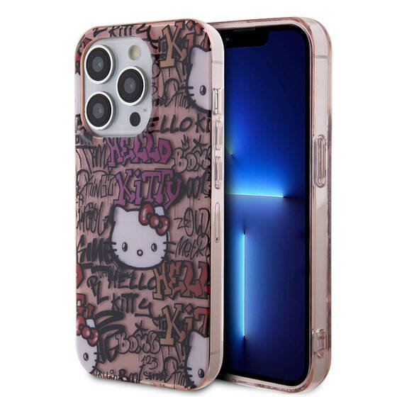 iPhone 15 Pro Max Kılıf Hello Kitty Orjinal Lisanslı İkonik Logolu Etiket Graffiti Kapak Pembe