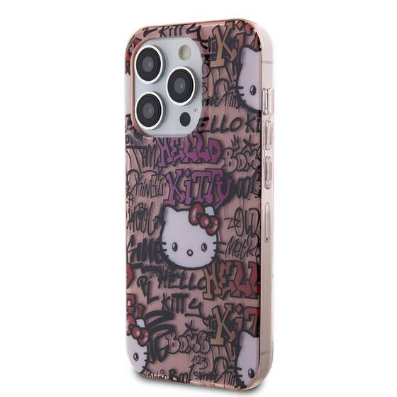 iPhone 15 Pro Max Kılıf Hello Kitty Orjinal Lisanslı İkonik Logolu Etiket Graffiti Kapak Pembe