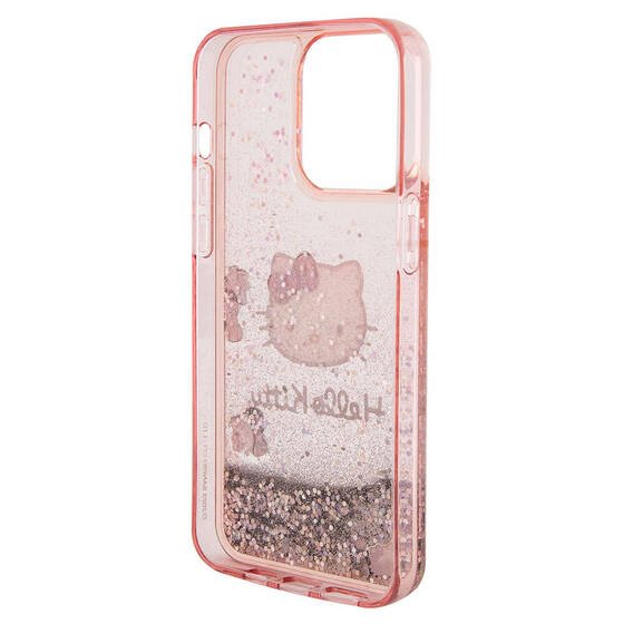 iPhone 15 Pro Max Kılıf Hello Kitty Orjinal Lisanslı İkonik Sıvılı Glitter Kapak Pembe