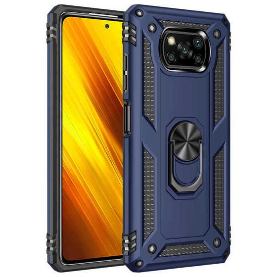 Xiaomi Poco X3 Kılıf Yüzüklü Standlı Manyetikli Armor Zırh