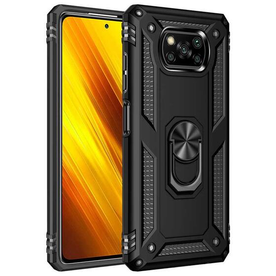 Xiaomi Poco X3 Kılıf Yüzüklü Standlı Manyetikli Armor Zırh