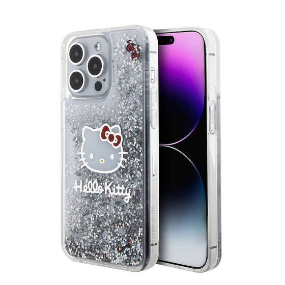 iPhone 15 Pro Max Kılıf Hello Kitty Orjinal Lisanslı İkonik Sıvılı Glitter Kapak Şeffaf