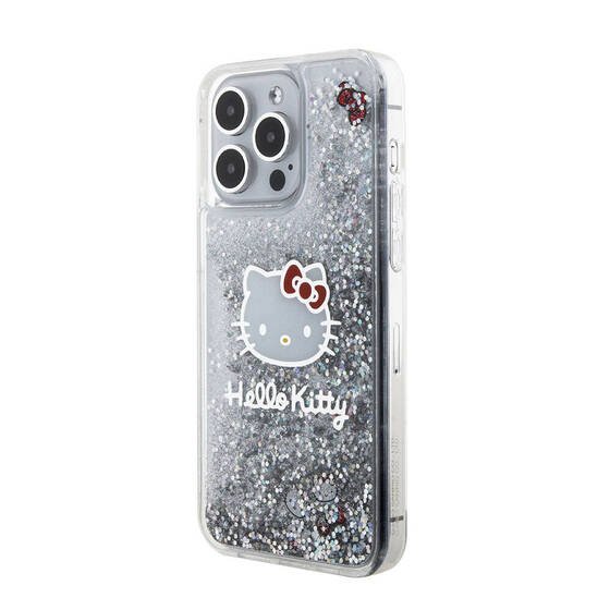 iPhone 15 Pro Max Kılıf Hello Kitty Orjinal Lisanslı İkonik Sıvılı Glitter Kapak Şeffaf