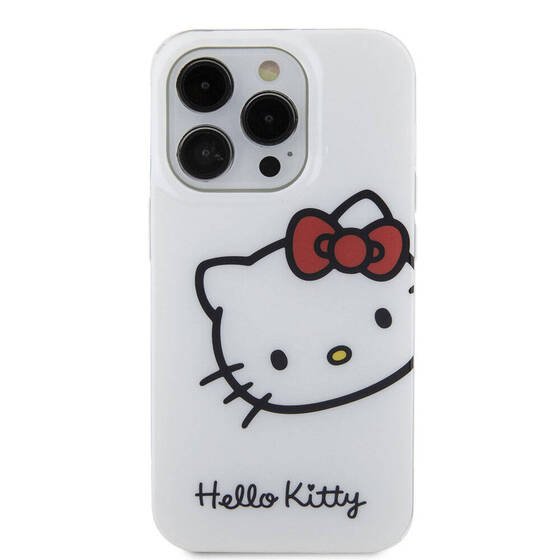 iPhone 15 Pro Max Kılıf Hello Kitty Orjinal Lisanslı Yazı ve İkonik Logolu Kitty Head Kapak Beyaz