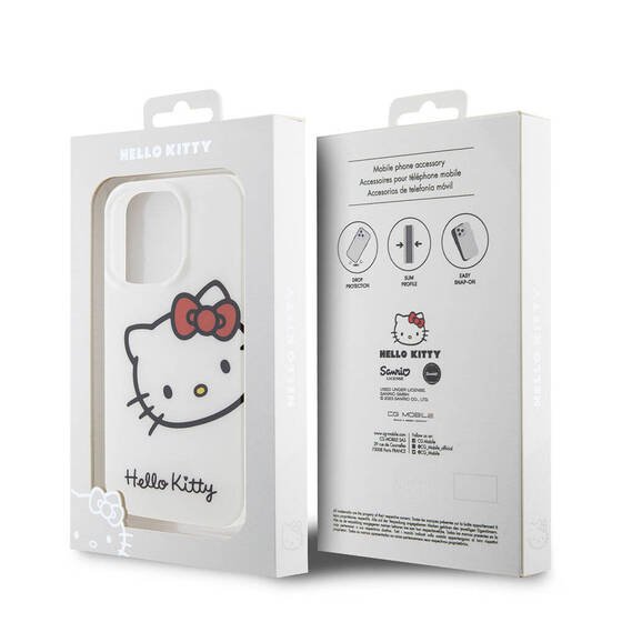 iPhone 15 Pro Max Kılıf Hello Kitty Orjinal Lisanslı Yazı ve İkonik Logolu Kitty Head Kapak Beyaz