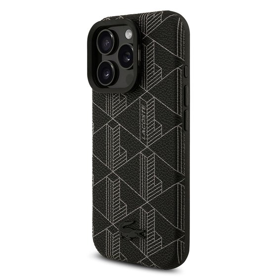 Apple iPhone 16 Pro Max Kılıf Lacoste Orjinal Lisanslı M-safe Şarj Özellikli Standlı PU Deri Karışık Monogram Desenli Kapak