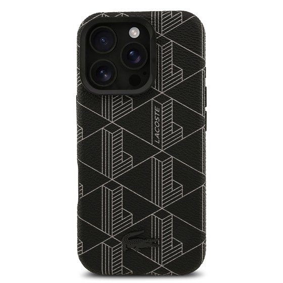 Apple iPhone 16 Pro Max Kılıf Lacoste Orjinal Lisanslı M-safe Şarj Özellikli Standlı PU Deri Karışık Monogram Desenli Kapak