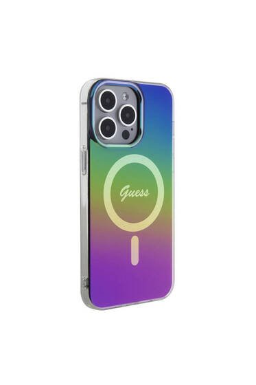 iPhone 15 Pro Uyumlu Kılıf Guess Lisanslı Magsafe Şarj Özellikli Yazı Logo Iridescent Siyah