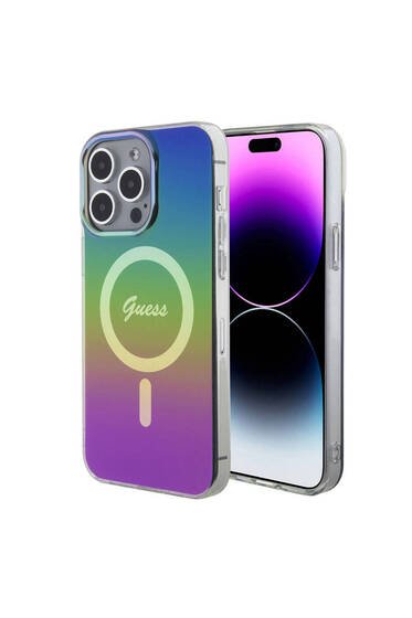 iPhone 15 Pro Uyumlu Kılıf Guess Lisanslı Magsafe Şarj Özellikli Yazı Logo Iridescent Siyah