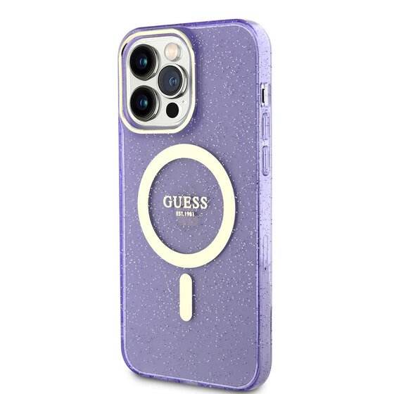 Apple iPhone 13 Pro Max Kılıf GUESS Magsafe Şarj Özellikli Glitter Kapak