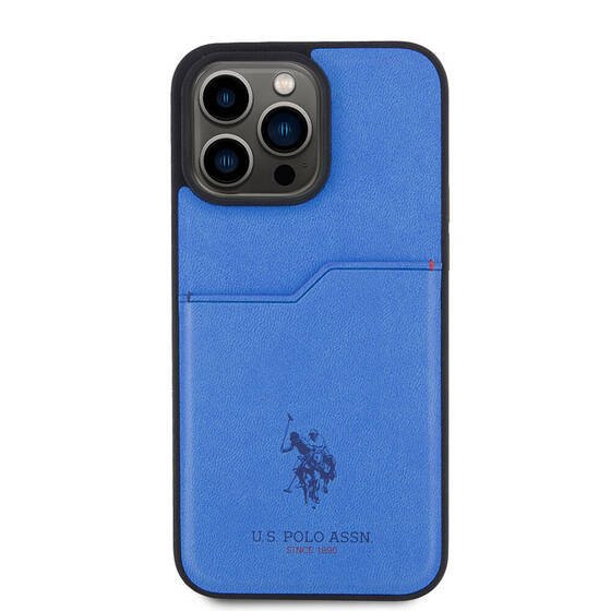 iPhone 15 Pro Max Kılıf U.S. Polo Assn. Orjinal Lisanslı Baskı Logolu PU Kartlıklı Kapak Mavi