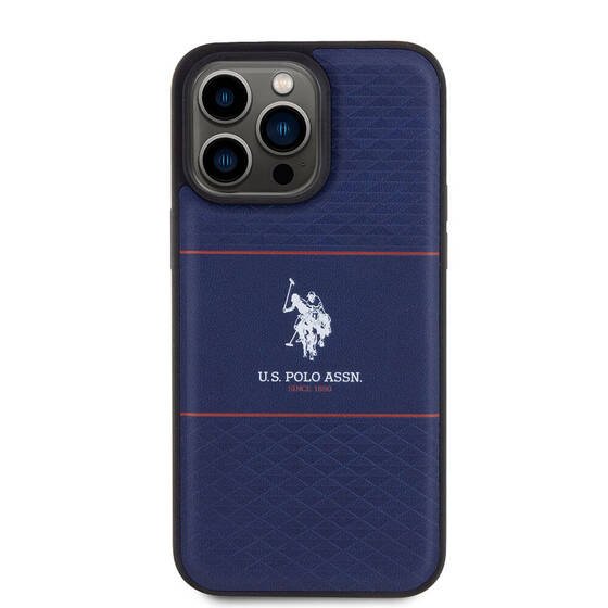 iPhone 15 Pro Max Kılıf U.S. Polo Assn. Orjinal Lisanslı Deri Şeritli Logo Dizayn Kapak Lacivert