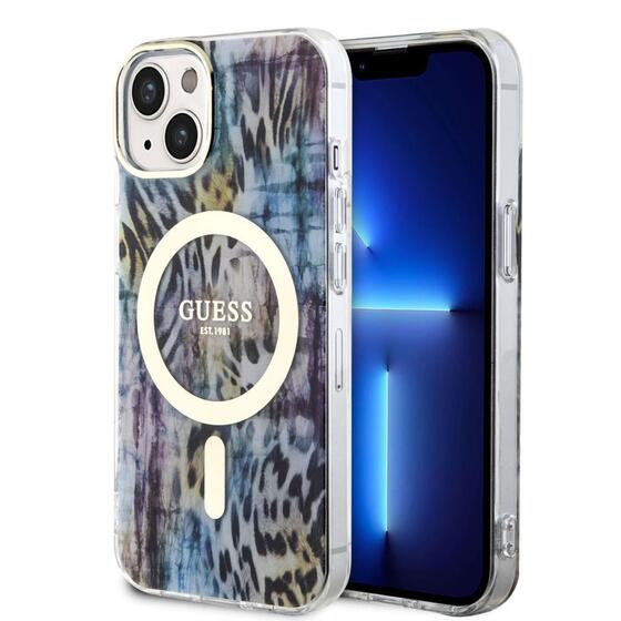 Apple iPhone 14 Kılıf GUESS Magsafe Şarj Özellikli Leopar Desenli Kapak