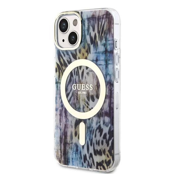 Apple iPhone 14 Kılıf GUESS Magsafe Şarj Özellikli Leopar Desenli Kapak