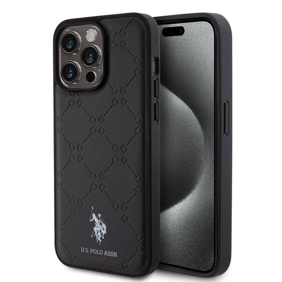 iPhone 15 Pro Max Kılıf U.S. Polo Assn. Orjinal Lisanslı HS Desenli Baskı Logolu Suni Deri Siyah