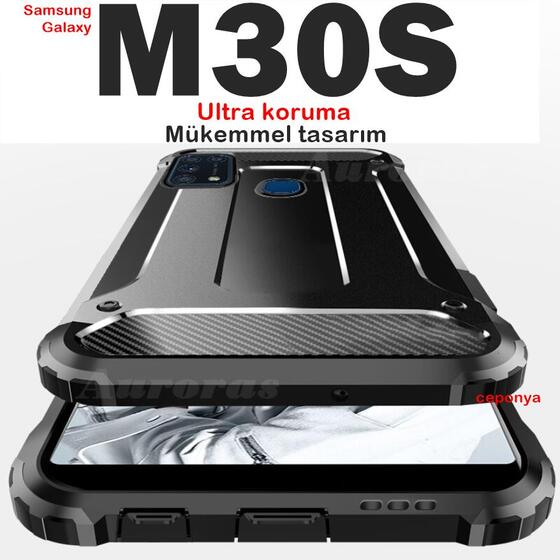 Samsung Galaxy M30S Kamera Korumalı Armor Hybrid Zırh Kılıf