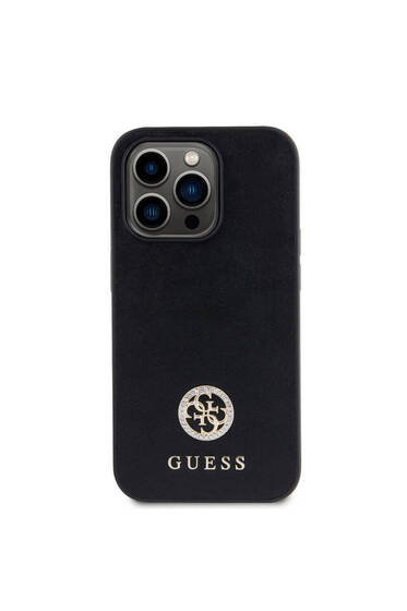 iPhone 15 Pro Uyumlu Kılıf Guess Lisanslı Deri 4G Metal Logo Strass Kapak Siyah