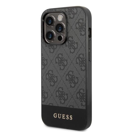 Apple iPhone 14 Pro Kılıf GUESS PU Deri Şerit Logo Dizaynlı Kapak