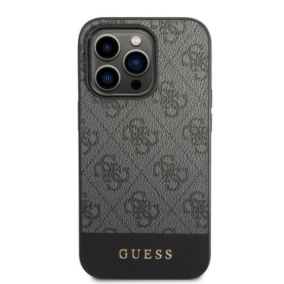 Apple iPhone 14 Pro Kılıf GUESS PU Deri Şerit Logo Dizaynlı Kapak