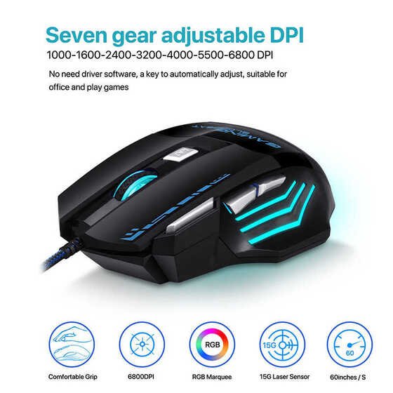 7 Tuşlu Ergonomik Tasarım Hassas Dizayn Oyuncu Mouse