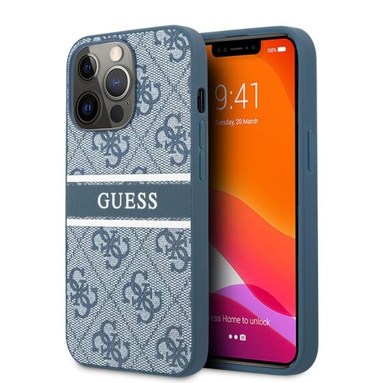 Apple iPhone 14 Pro Max Kılıf GUESS PU Deri Çizgili Logo Dizaynlı Kapak