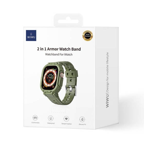 Apple Watch 7 45mm Wiwu Wi-WB014 Armor Serisi 2in1 Sert PC Kasa Koruyuculu Silikon Kordon