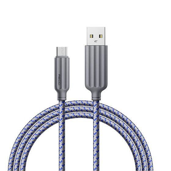 Micro Usb Şarj Kablosu Recci RTC-N23M 2.4A Hızlı Şarj Özellikli Micro to USB Kablo 1M Gri