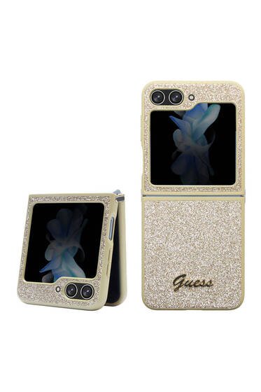 Galaxy Z Flip 5 Uyumlu Kılıf Lisanslı Yazı Logolu Glitter Script Kapak Gold