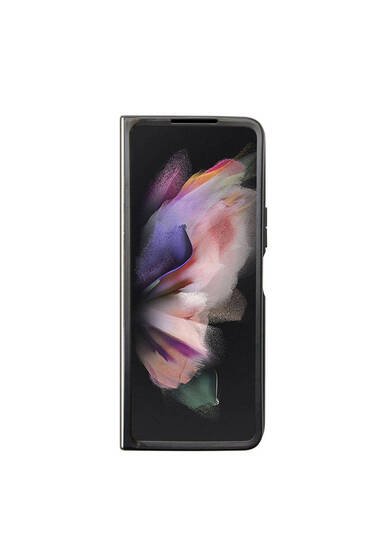 Galaxy Z Fold 5 Uyumlu Kılıf Guess Lisanslı PU Deri Taşlı Üçgen Logo 4G Desenli Strass Siyah